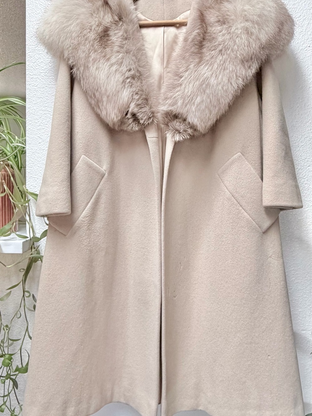 Vintage Wool Coat Faux Fur Collar Authentic Photo of Original Owner in Coat
